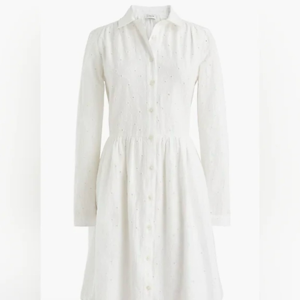 J. Crew Eyelet Mini Shirtdress in White Size 4 New - Picture 3 of 7